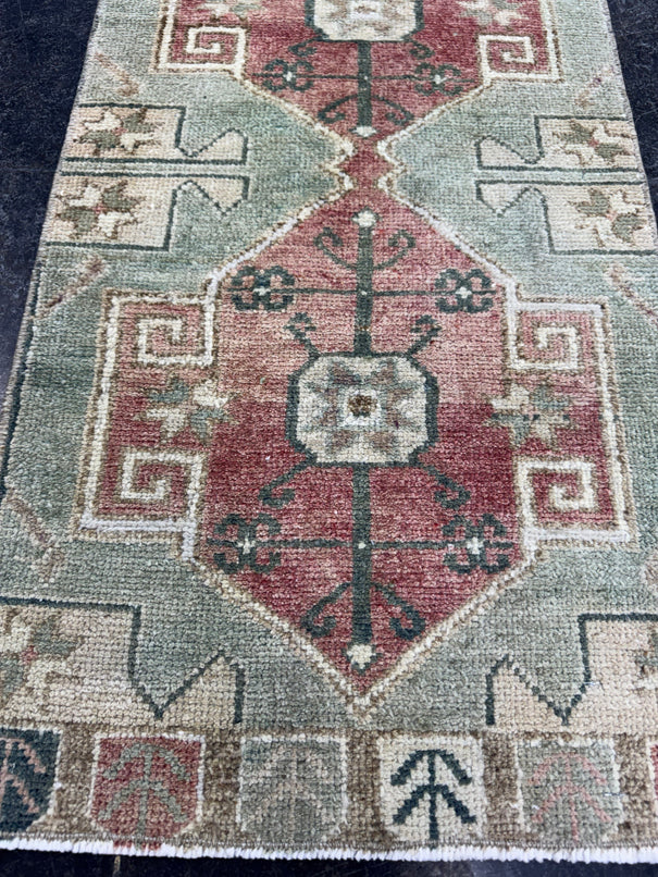 Turkish Mini Rug Oriental Hand Knotted Vintage Rug  1'7'' x  3'1'' #12258