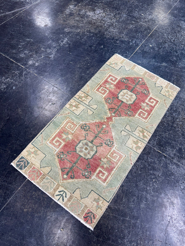 Turkish Mini Rug Oriental Hand Knotted Vintage Rug  1'7'' x  3'1'' #12258