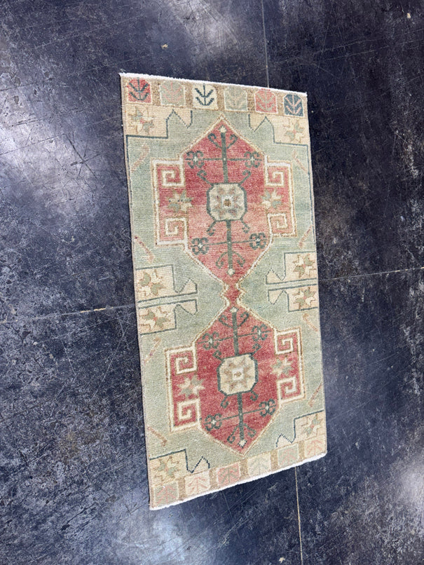 Turkish Mini Rug Oriental Hand Knotted Vintage Rug  1'7'' x  3'1'' #12258