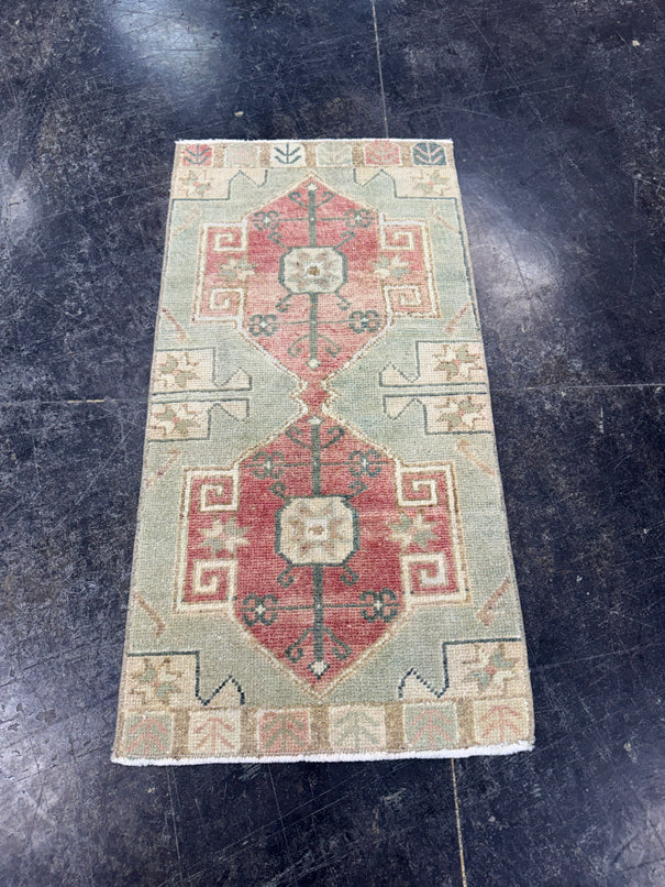 Turkish Mini Rug Oriental Hand Knotted Vintage Rug  1'7'' x  3'1'' #12258