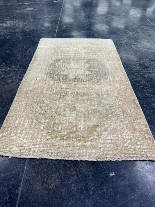 Turkish Mini Rug Oriental Hand Knotted Vintage Rug  1'9'' x  3'1'' #12259