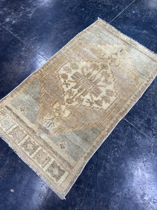 Turkish Mini Rug Oriental Hand Knotted Vintage Rug  1'9'' x  3' #12256