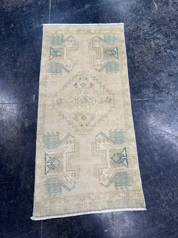 Turkish Mini Rug Oriental Hand Knotted Vintage Rug  1'6'' x  3'1'' #12253
