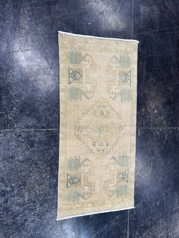 Turkish Mini Rug Oriental Hand Knotted Vintage Rug  1'6'' x  3'1'' #12253