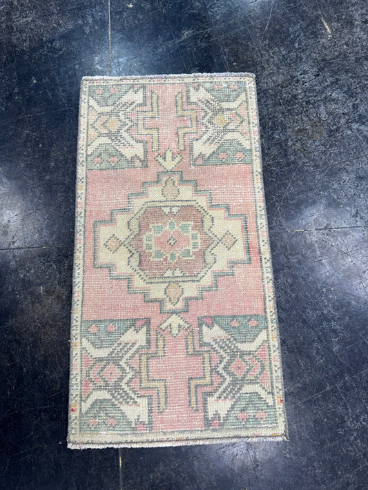 Turkish Mini Rug Oriental Hand Knotted Vintage Rug  1'7'' x  3' #12252