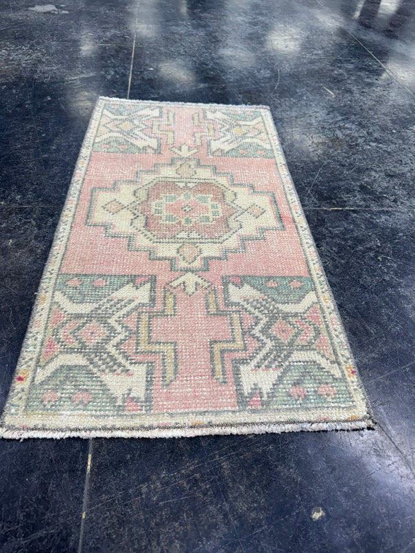 Turkish Mini Rug Oriental Hand Knotted Vintage Rug  1'7'' x  3' #12252