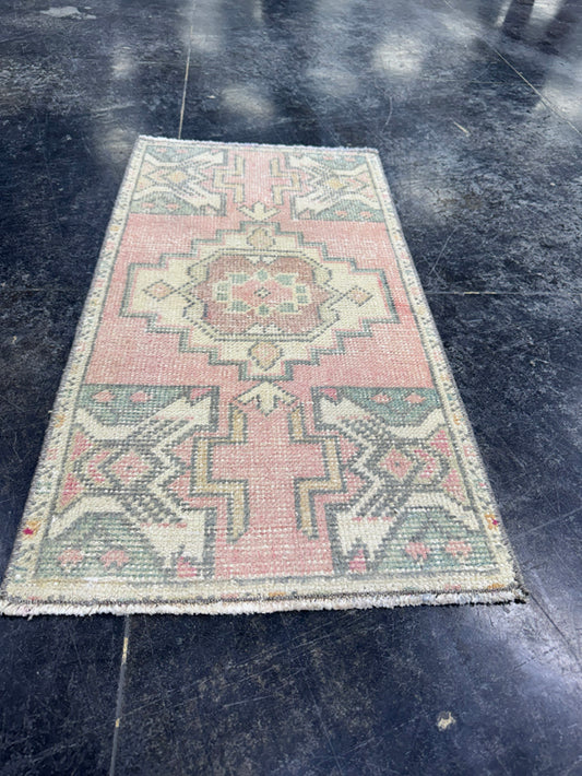 Turkish Mini Rug Oriental Hand Knotted Vintage Rug  1'7'' x  3' #12252