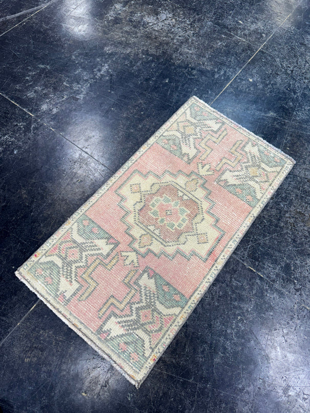Turkish Mini Rug Oriental Hand Knotted Vintage Rug  1'7'' x  3' #12252