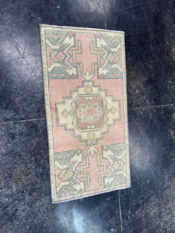 Turkish Mini Rug Oriental Hand Knotted Vintage Rug  1'7'' x  3' #12252