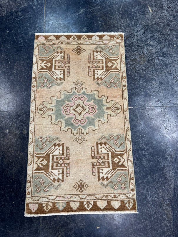 Turkish Mini Rug Oriental Hand Knotted Vintage Rug  1'8'' x  3' #12245