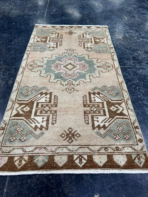 Turkish Mini Rug Oriental Hand Knotted Vintage Rug  1'8'' x  3' #12245