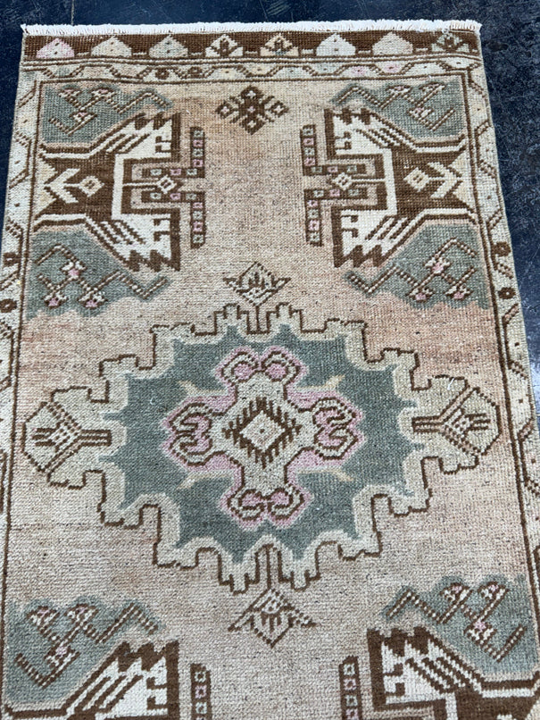 Turkish Mini Rug Oriental Hand Knotted Vintage Rug  1'8'' x  3' #12245