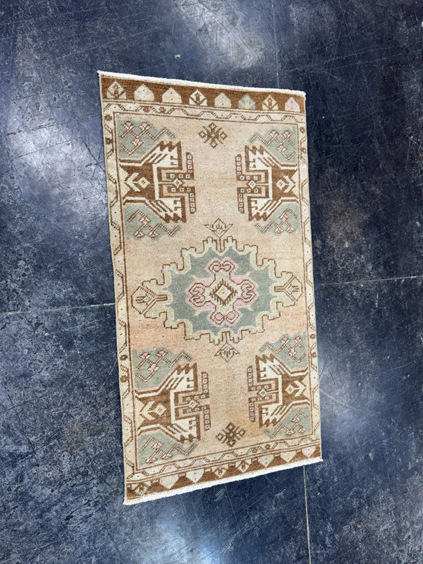 Turkish Mini Rug Oriental Hand Knotted Vintage Rug  1'8'' x  3' #12245
