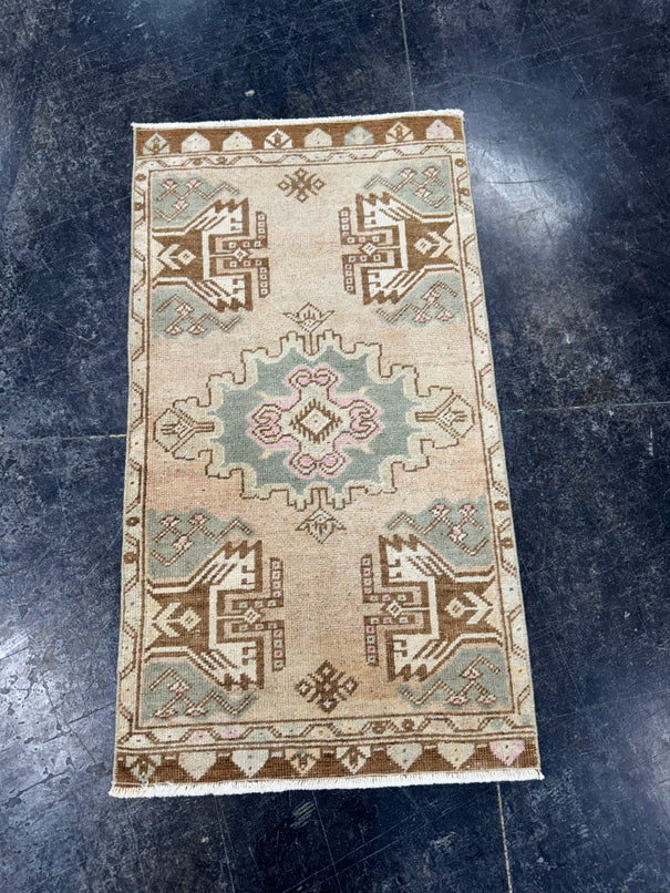 Turkish Mini Rug Oriental Hand Knotted Vintage Rug  1'8'' x  3' #12245