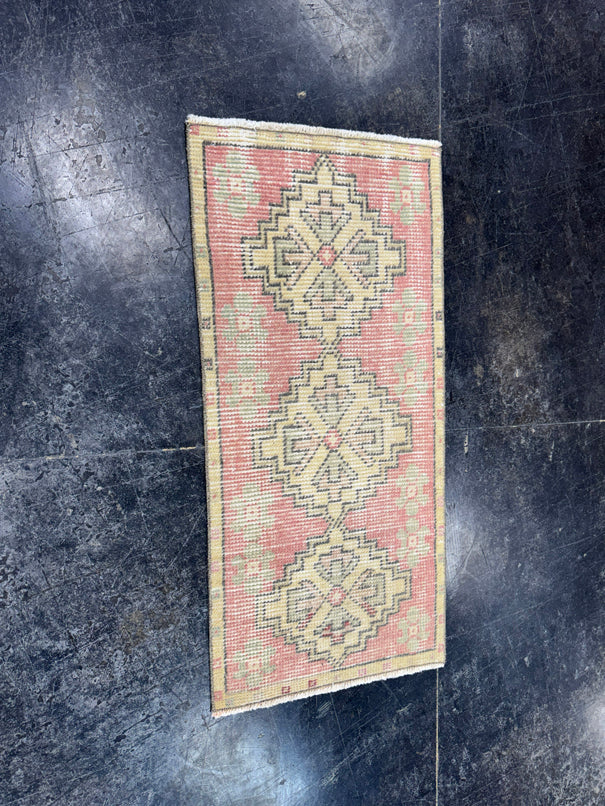 Turkish Mini Rug Oriental Hand Knotted Vintage Rug  1'5'' x  3' #12246