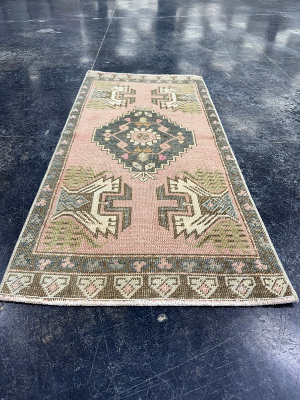 Turkish Mini Rug Oriental Hand Knotted Vintage Rug  1'8'' x  3'6'' #12243