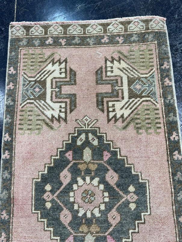 Turkish Mini Rug Oriental Hand Knotted Vintage Rug  1'8'' x  3'6'' #12243