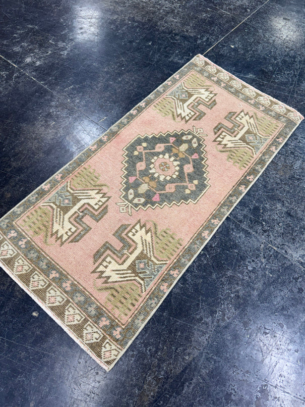 Turkish Mini Rug Oriental Hand Knotted Vintage Rug  1'8'' x  3'6'' #12243