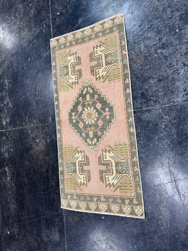 Turkish Mini Rug Oriental Hand Knotted Vintage Rug  1'8'' x  3'6'' #12243