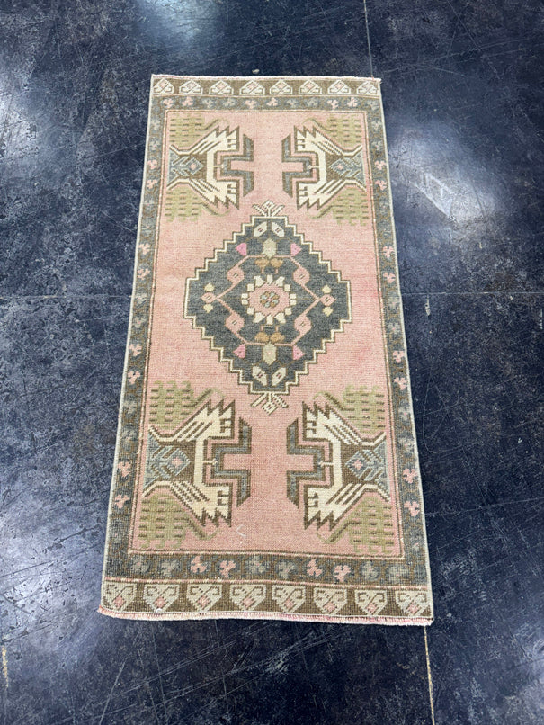 Turkish Mini Rug Oriental Hand Knotted Vintage Rug  1'8'' x  3'6'' #12243