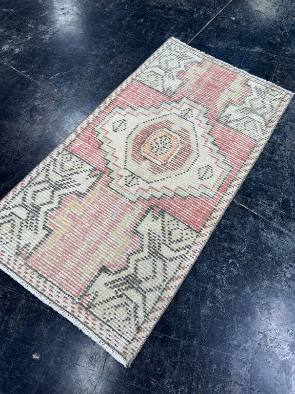 Turkish Mini Rug Oriental Hand Knotted Vintage Rug  1'7'' x  3' #12241