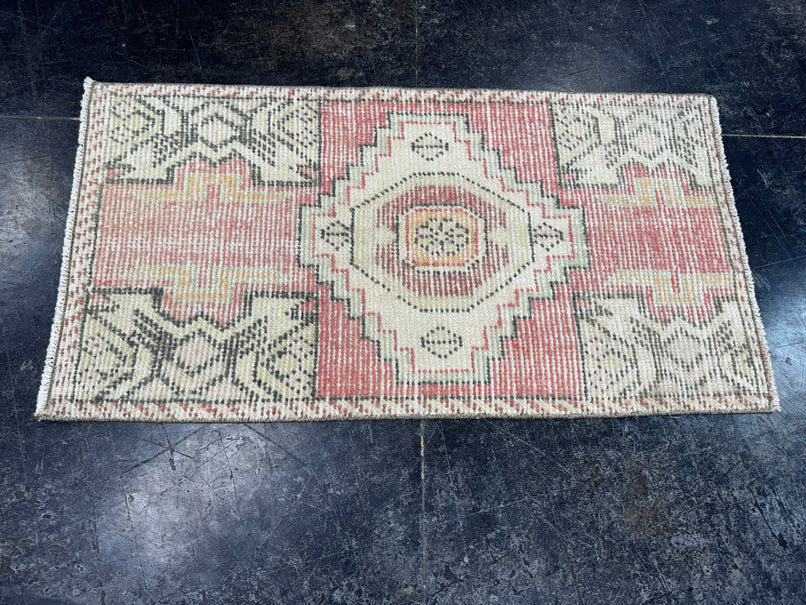 Turkish Mini Rug Oriental Hand Knotted Vintage Rug  1'7'' x  3' #12241