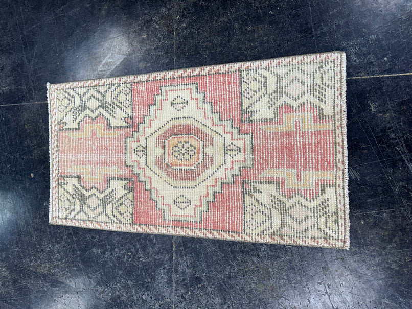 Turkish Mini Rug Oriental Hand Knotted Vintage Rug  1'7'' x  3' #12241