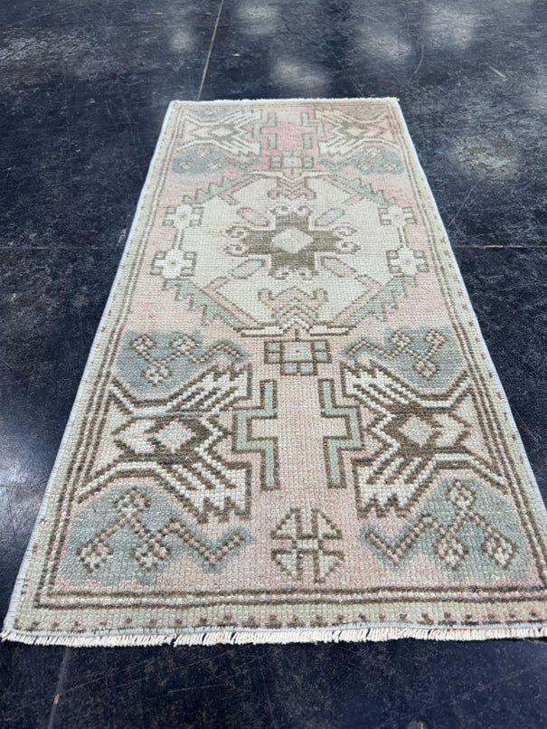 Turkish Mini Rug Oriental Hand Knotted Vintage Rug  1'6'' x  3'1'' #12240