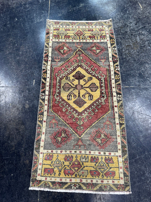 Turkish Mini Rug Oriental Hand Knotted Vintage Rug  1'6'' x  3'1'' #12239