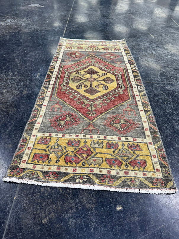 Turkish Mini Rug Oriental Hand Knotted Vintage Rug  1'6'' x  3'1'' #12239
