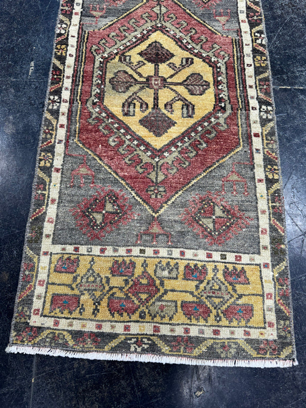 Turkish Mini Rug Oriental Hand Knotted Vintage Rug  1'6'' x  3'1'' #12239