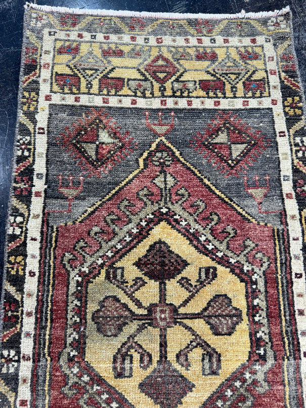 Turkish Mini Rug Oriental Hand Knotted Vintage Rug  1'6'' x  3'1'' #12239