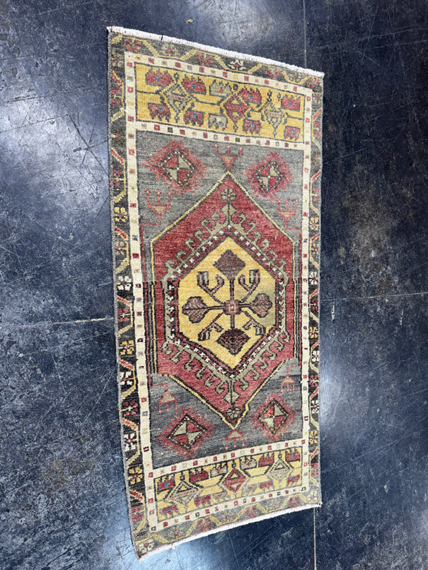 Turkish Mini Rug Oriental Hand Knotted Vintage Rug  1'6'' x  3'1'' #12239