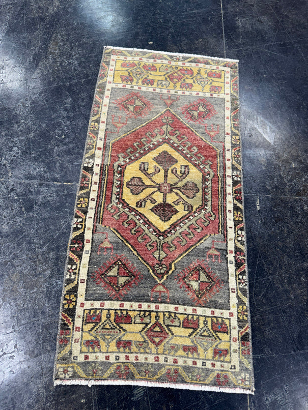 Turkish Mini Rug Oriental Hand Knotted Vintage Rug  1'6'' x  3'1'' #12239