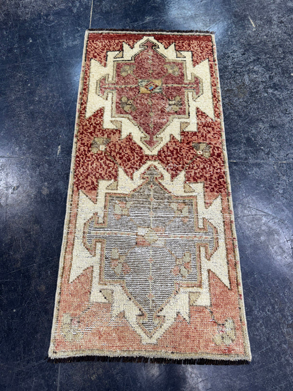 Turkish Mini Rug Oriental Hand Knotted Vintage Rug  1'7'' x  3'6'' #12238