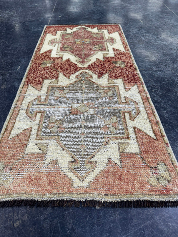 Turkish Mini Rug Oriental Hand Knotted Vintage Rug  1'7'' x  3'6'' #12238