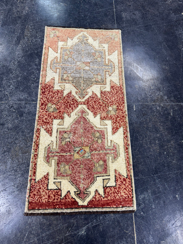 Turkish Mini Rug Oriental Hand Knotted Vintage Rug  1'7'' x  3'6'' #12238