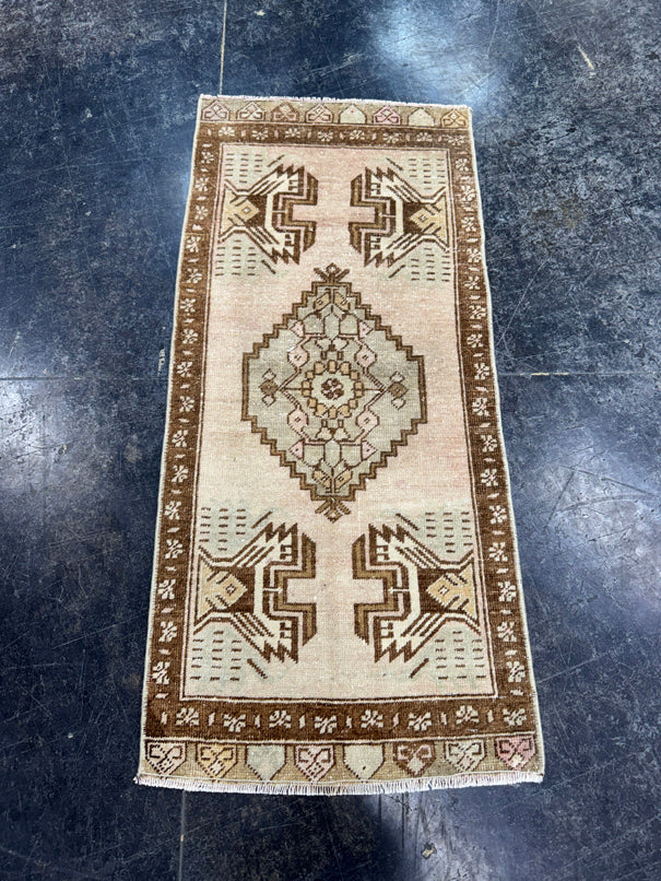 Turkish Mini Rug Oriental Hand Knotted Vintage Rug  1'5'' x  3'3'' #12236