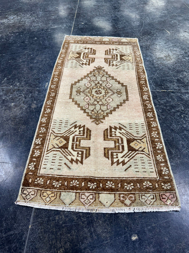 Turkish Mini Rug Oriental Hand Knotted Vintage Rug  1'5'' x  3'3'' #12236