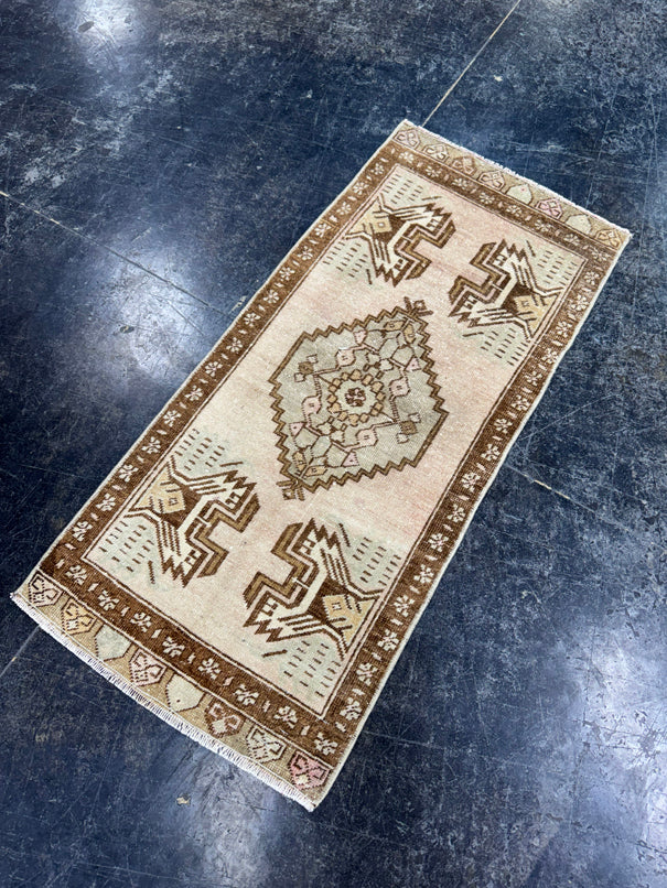 Turkish Mini Rug Oriental Hand Knotted Vintage Rug  1'5'' x  3'3'' #12236