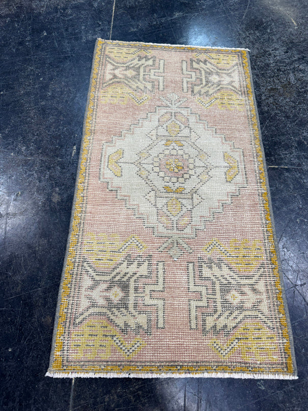 Turkish Mini Rug Oriental Hand Knotted Vintage Rug  1'7'' x  3' #12234