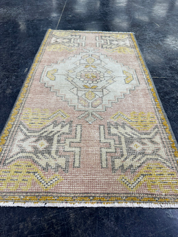 Turkish Mini Rug Oriental Hand Knotted Vintage Rug  1'7'' x  3' #12234