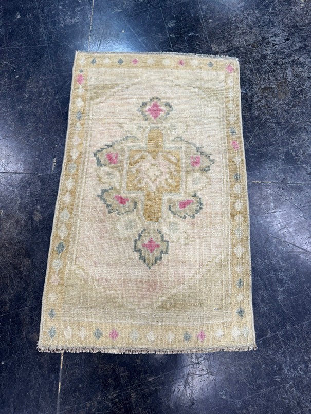 Turkish Mini Rug Oriental Hand Knotted Vintage Rug  1'7'' x  2'6'' #12231