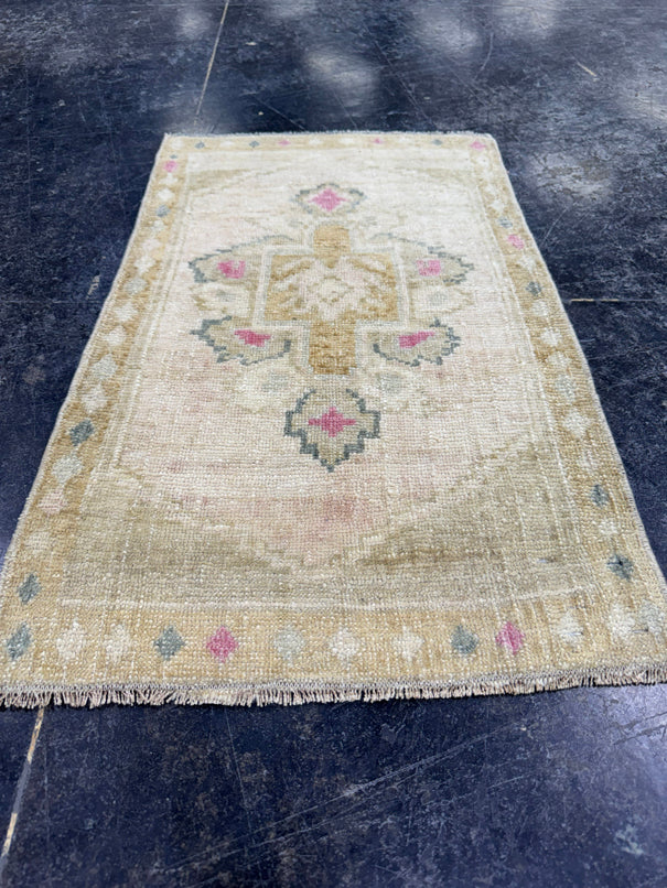Turkish Mini Rug Oriental Hand Knotted Vintage Rug  1'7'' x  2'6'' #12231