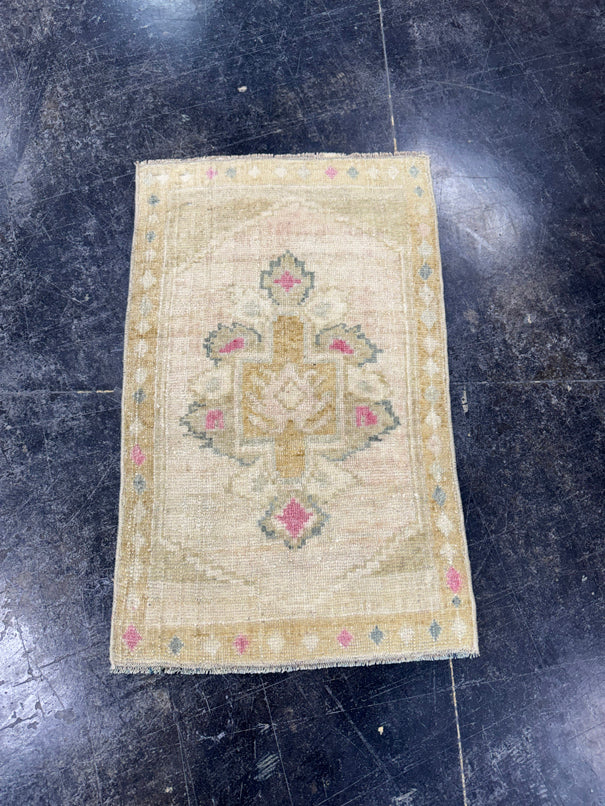 Turkish Mini Rug Oriental Hand Knotted Vintage Rug  1'7'' x  2'6'' #12231