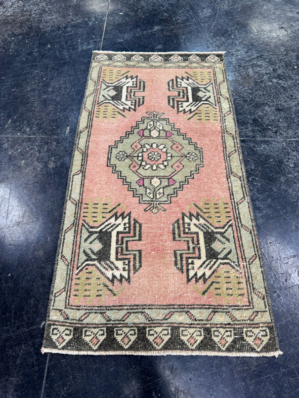 Turkish Mini Rug Oriental Hand Knotted Vintage Rug  1'8'' x  3'4'' #12228