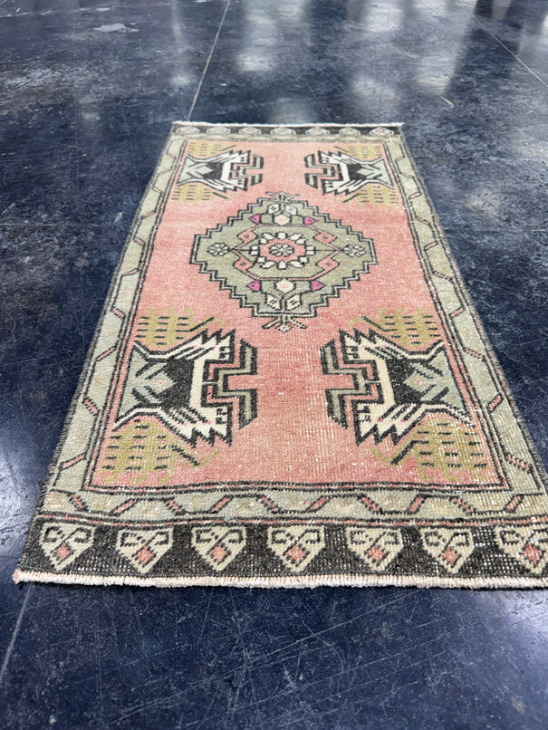 Turkish Mini Rug Oriental Hand Knotted Vintage Rug  1'8'' x  3'4'' #12228