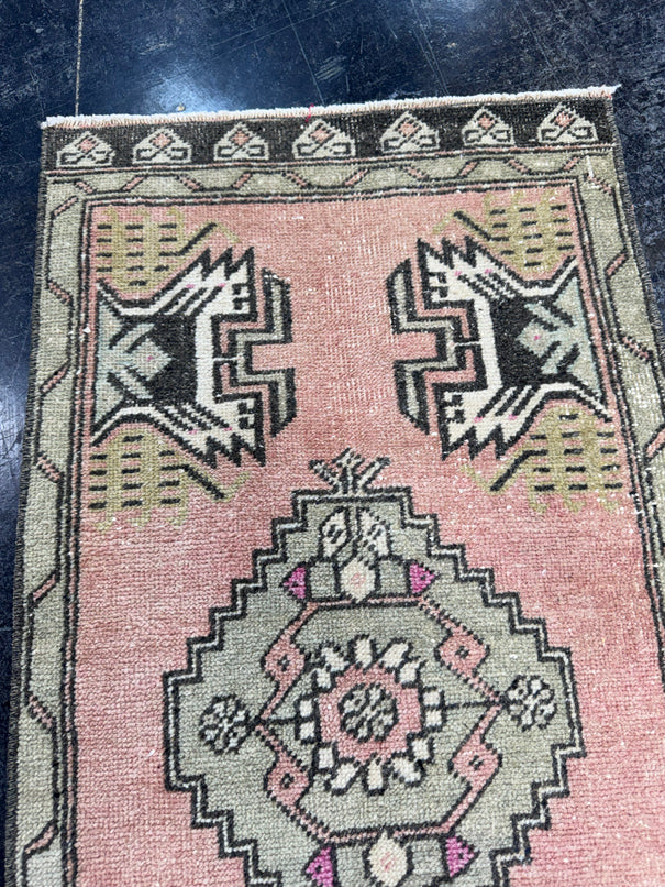 Turkish Mini Rug Oriental Hand Knotted Vintage Rug  1'8'' x  3'4'' #12228