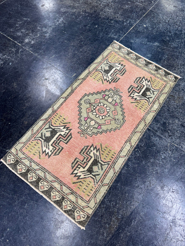Turkish Mini Rug Oriental Hand Knotted Vintage Rug  1'8'' x  3'4'' #12228