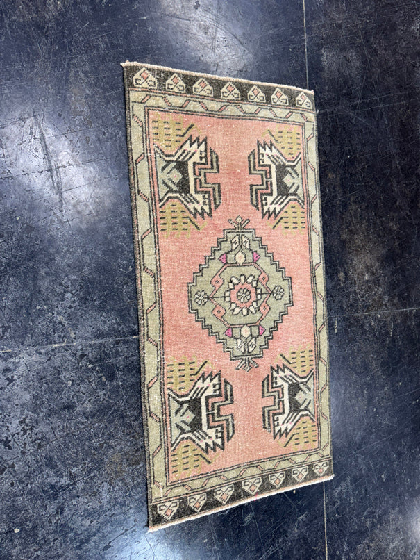 Turkish Mini Rug Oriental Hand Knotted Vintage Rug  1'8'' x  3'4'' #12228